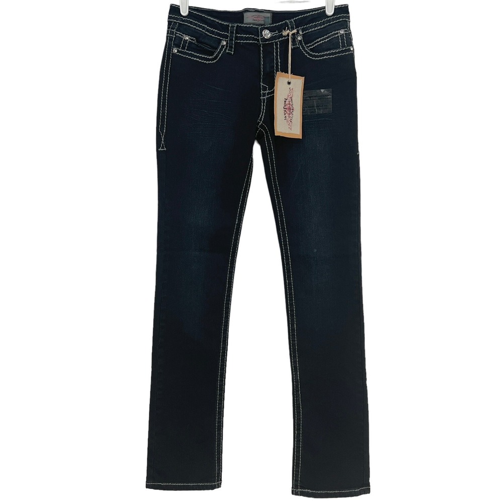 IRIS JEANS Women's Denim Jeans Size 9 Flap Pockets Straight Leg Dark Blue NWT